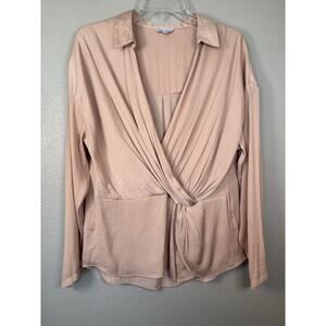 Naked Zebra Women’s‎ Large Blouse Nude Blush Deep V Neck Twist Front Flowy